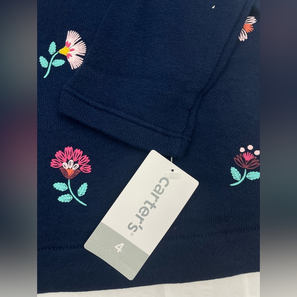 Carter’s Girl Sweatshirt Size 4 Navy Blue Floral - Picture 4 of 8